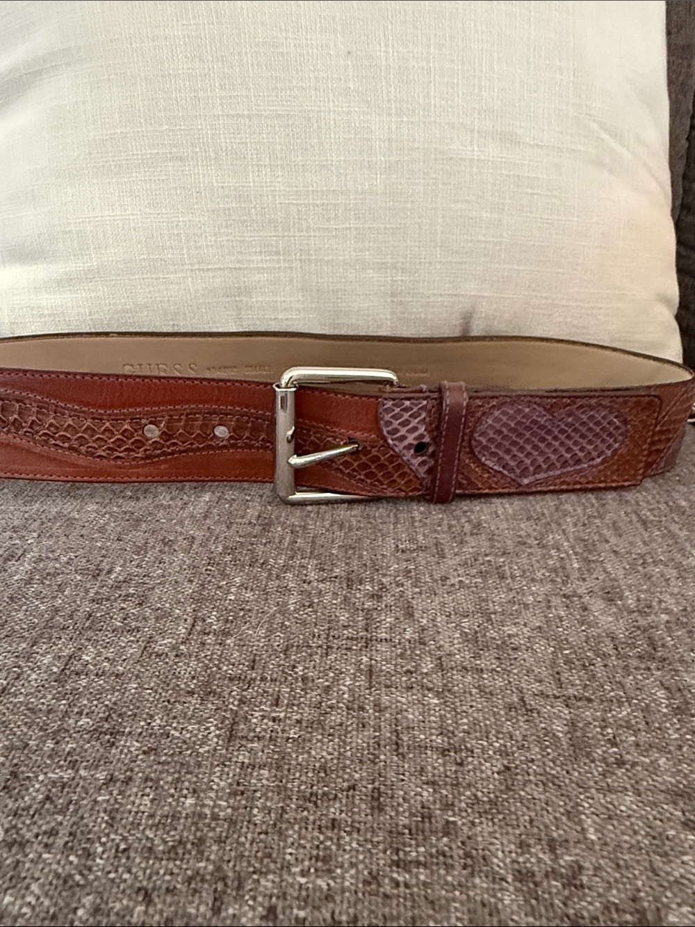 Vintage Guess Leather Patchwork Embossed Belt Brown Small Y2K